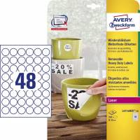 Etiketter Avery st&aelig;rke hvide &Oslash;30mm aftagelig 48stk/pak