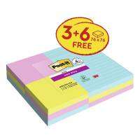 Post-it Super Sticky Notes3 linjerede- + 6 standard blokke blandede størrelser 90ark/blk 9blk/pak Co