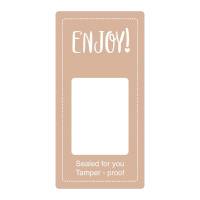 Forseglingsetiket MetoClosure Enjoy! 50x100mm brun m/sikkerhedssnit 500stk/rul