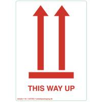 Etiketter selvkl&aelig;bende tryk:This way up 120x86mm 500stk/rul