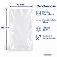 Cellofanpose OPP 70x135mm 35g 1000stk/pak fladpose