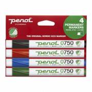 Marker Penol 0750 ass. 2-5mm skå spids sort/rød/blå/grøn 4stk