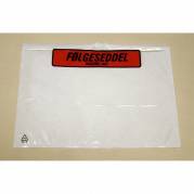 Følgeseddellomme i genbrugsplast LD m/tryk 235x130mm 1000stk/kar Plast40/Plast20/Papir48