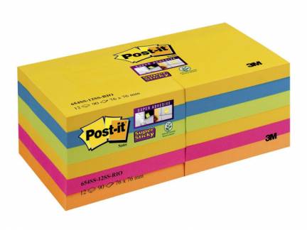 Post-it blok Super Sticky ass. 76x76mm 12blk/pak Rio