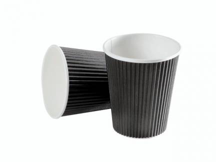 Kaffebæger 12oz 34cl  Black line ripple wall pap 600stk/kar