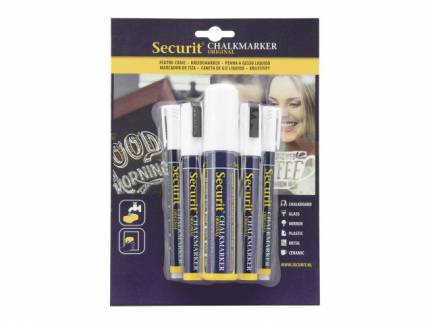 Chalkmarker Securit hvid ass. str. 5stk/pak Hvid 1x1x1mm (5EA)