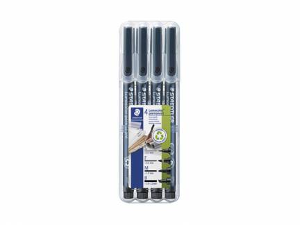 Marker STAEDTLER Lumocolor sort permanent 4 tykkelser