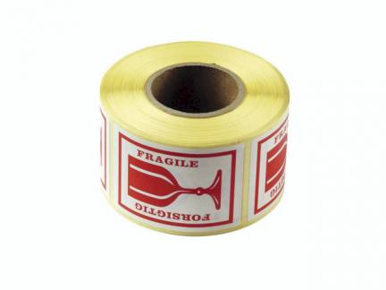 Etiket selvkl. Forsigtig/Fragile glas 45x65mm 500stk/rul R&oslash;d 1x1x1mm (500EA)