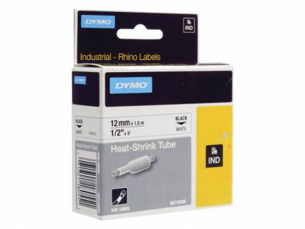 Labeltape DYMO Rhino 12mmx1,5m hvid krympeflex