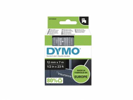 Labeltape DYMO D1 45020 S0720600 12mmx7m hvid på klar