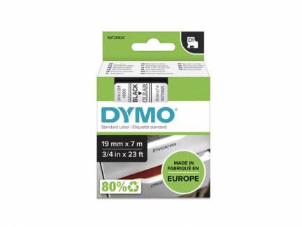 Labeltape DYMO D1 45800 S0720820 19mmx7m sort på klar