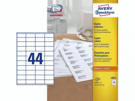 Kopietiket 25,4x52,5mm 44/ark 100ark/pak 18021 Hvid 1x1x1mm (4400EA)