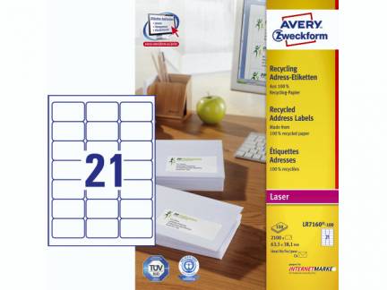 Laseretiket Avery 63,5x38,1 mm 21/ark 100ark/pak LR7160