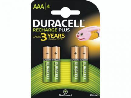 Batteri Duracell genopladelig AAA 750mAh 4stk/pak