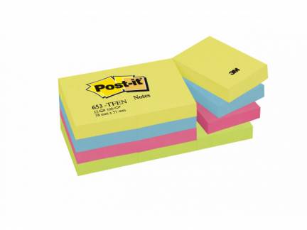 Post-it notes neon 38x51mm 4 ass farver 12blk/pak 653TFEN