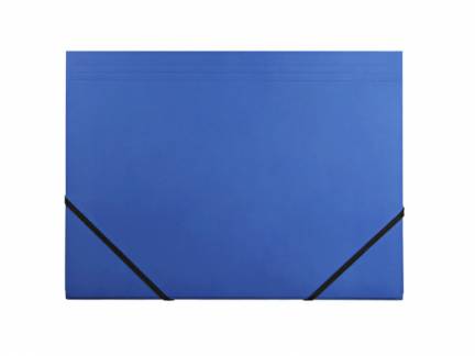 Kartonmappe Q-Line A4 blå m/3 klapper & elastik blank elastikmappe