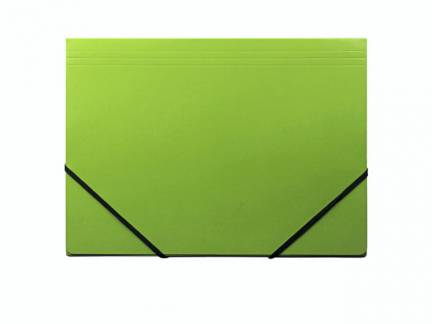 Kartonmappe Q-Line A4 grøn m/3 klapper & elastik blank elastikmappe