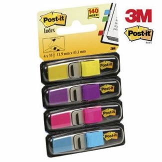 Post-it smalle index i plastdispenser ass. farver 4x35stk/pak