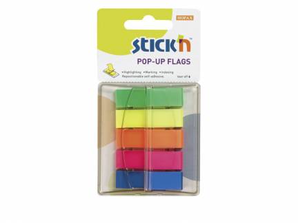 Indeksfaner Stick'N Pop Up 5 ass. farver 45x12mm 5x40stk/pak ASSORTERET 1x1x1mm (200EA)525400