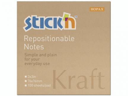 Notes Stick'N Kraftblock brun 76x76mm 100blade genbrug