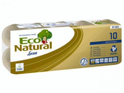 Toiletpapir Lucart T3 Natural 2-lags 9,2cmx17,6m Ø10,2cm100% genbrugspapir 120rul/kar