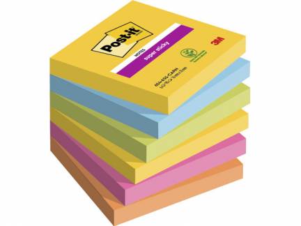 Post-it Super Sticky Notes 76mmx76mm 90ark/blk 6blk/pak Carnival farvekollektion