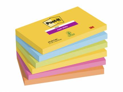 Post-it Super Sticky Notes 76mmx127mm 90ark/blk 6blk/pak Carnival farvekollektion