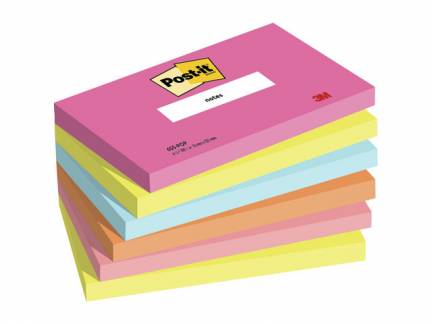 Post-it® Notes, Poptimistic farvekollektion, 76 mm x 127 mm, 100 ark pr. blok, 6 blokke pr. pakke Po Ass. 1x1x1mm (1)