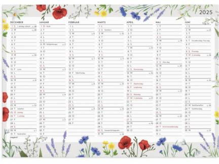 Vægkalender Blomster A4 14 mdr. 2025