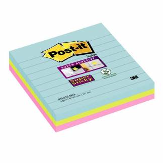 Post-it blok Super Sticky ass. linieret 101x101mm 3blk/pak