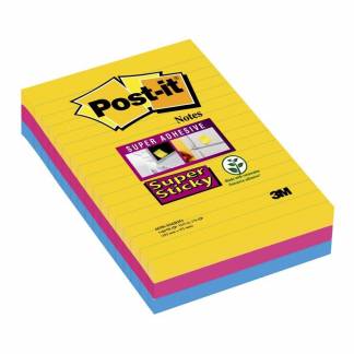 Post-it blok Super Sticky ass. linieret 101x152mm 3blk/pak