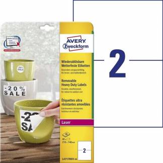 Laseretiket Avery stærk aftagelig 210x148mm 40stk/ark 20ark/pak