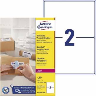 Etiket Avery m/BlockOut hvid 199,6x143,5mm 2/ark 100ark/pak