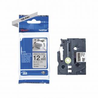 Labeltape Brother TZe-R931 12mmx4m sort på sølv satin