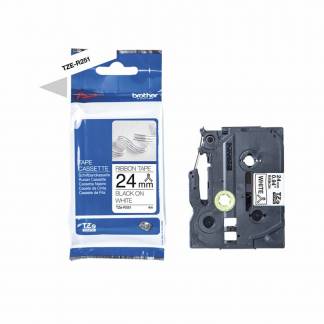 Labeltape Brother TZe-R251 24mmx4m sort på hvid satin