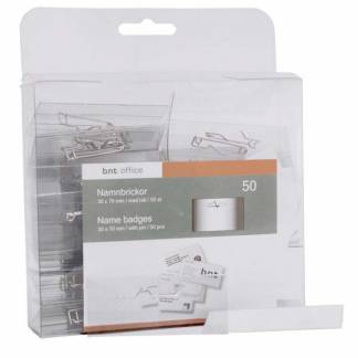 Navneskilte 30x70mm hvid m/nål & indstik