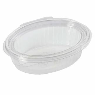 Plastbakke m/hængsl. låg 50stk R-PET oval 250ml 148x112x45mm