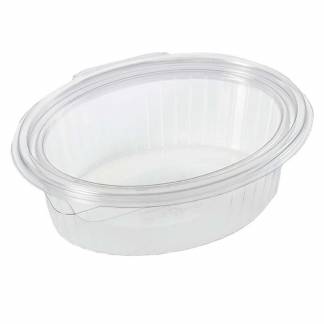 Plastbakke m/hængsl.låg 50stk R-PET oval 500ml 166x131x55mm