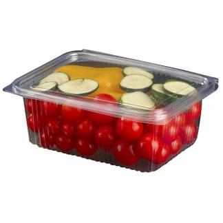 Plastbakke m/hængslet låg PET 182x142x70mm 1000ml 400stk/kar