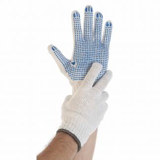 Handsker strik hvide m/dotter str. 9/L 12par/pak