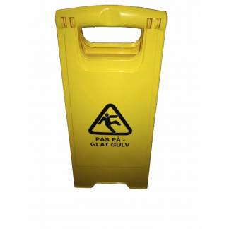 Advarselsskilt med piktogram 'Pas på - glat gulv' gult