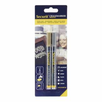 Chalkmarker Securit guld & sølv 1-2mm 2stk/pak