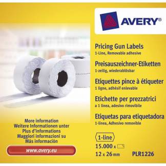 Prisetiketter Avery 1 linje hvid 26x12mm aftagelig 1500stk