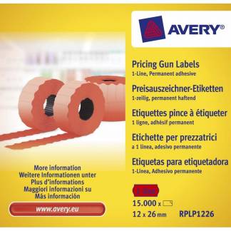 Prisetiketter Avery 1 linje rød 26x12mm perm.klæb 1500stk