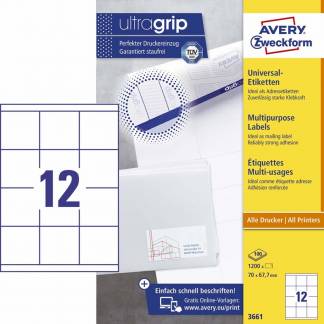 Universaletiket Avery 3661 67,7x70mm 12stk/ark 100ark/pak