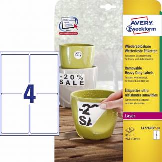 Laseretiket Avery vandfaste aftagelige 99,1x139mm