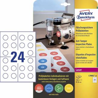 Etiket Avery t/inspektionsdato hvid &Oslash;30mm 240stk/pak