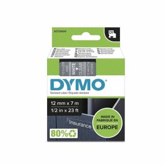 Labeltape DYMO D1 45020 S0720600 12mmx7m hvid på klar