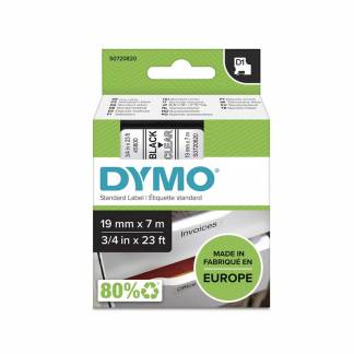 Labeltape DYMO D1 45800 S0720820 19mmx7m sort på klar