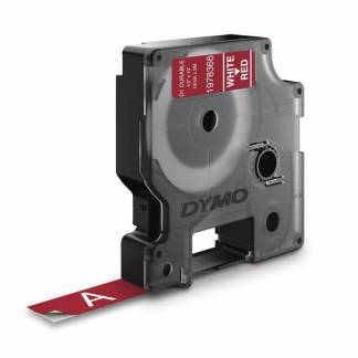 Labeltape DYMO D1 durable ekstra stærk 12mmx3m hvid på rød